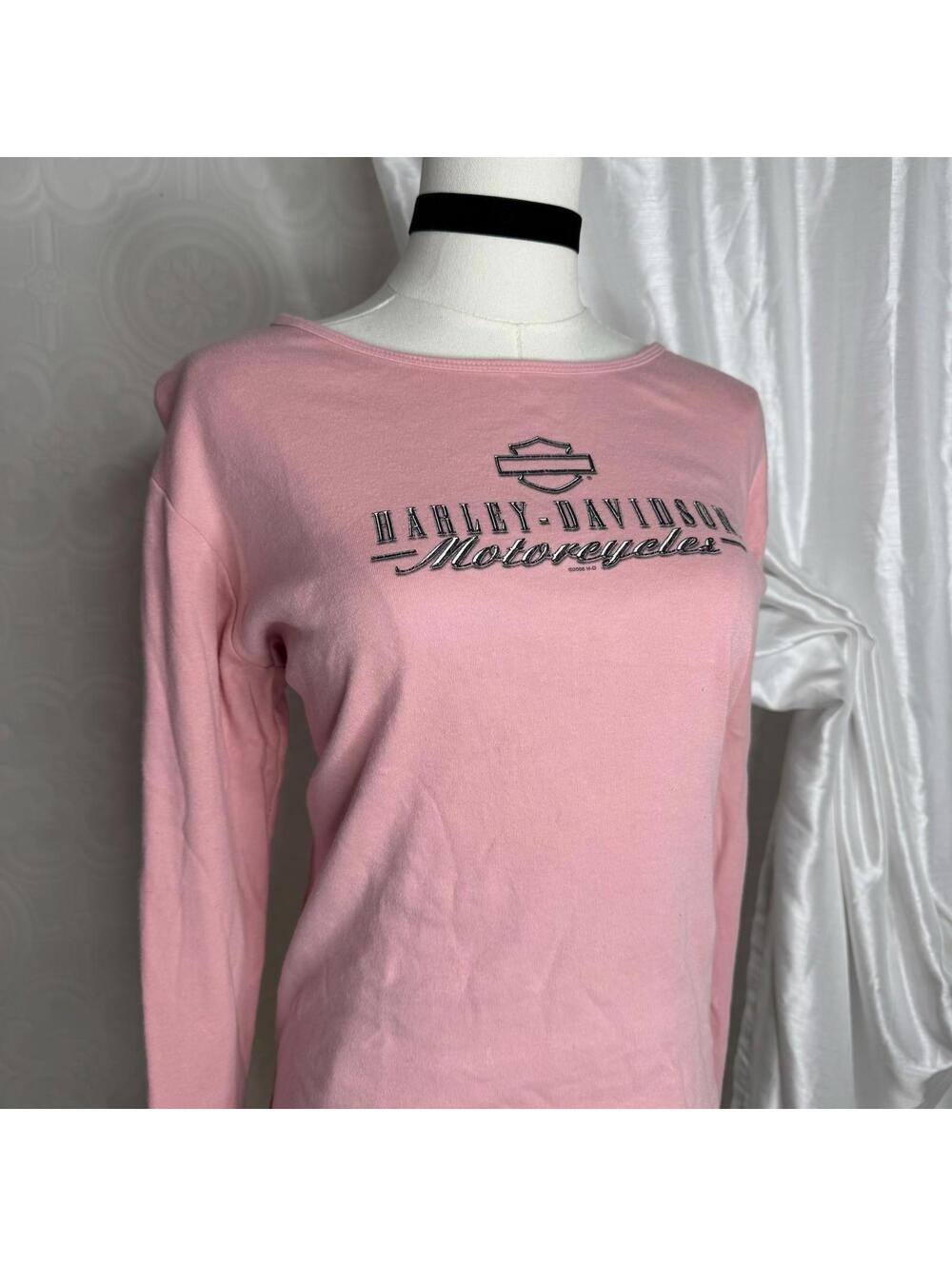 Vintage Harley Davidson Pink Long Sleeve Graphic T-Shirt
